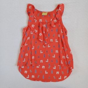 Maeve Red Tank Top with Blue and White European Landmark Pattern